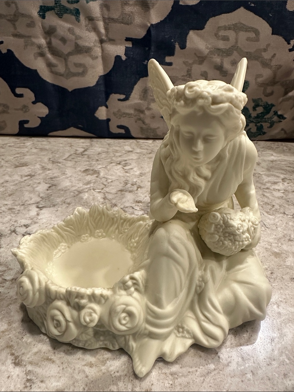 PartyLite Ivory Fairy with Flower Bowl Sculpture